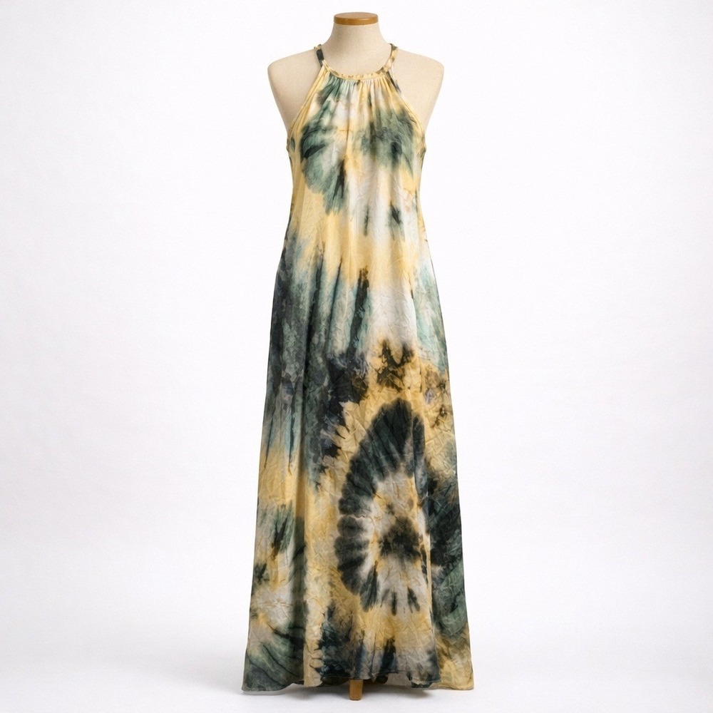 Zara Tie Dye Satin Halter Maxi Dress Size M Boho Y2K Indie Fairy Grunge Boho‎